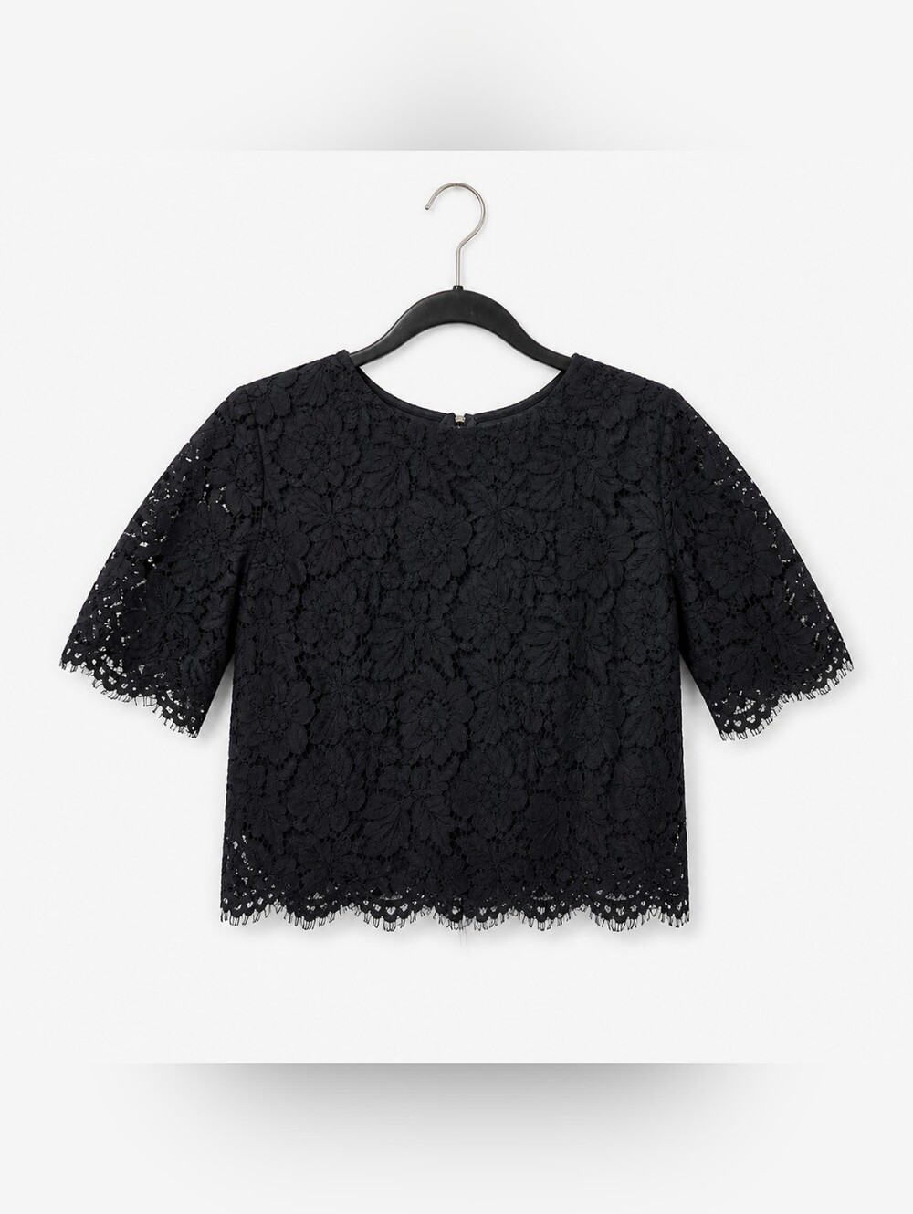 Women's Black Lace Short-Sleeve  Halter Top Lined Size XL